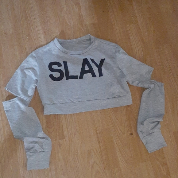 Slay Cropped Shirt with Cut-Out Elbows - Picture 2 of 4